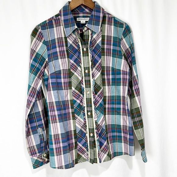 NWOT Pendleton Plaid Button-Down Blouse with Ruffle Detail Size Small - Picture 8 of 8